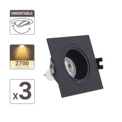 Lot 3 Spots GU10 50W 2700K Carré orientable Noir IP20