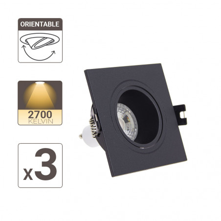Lot 3 Spots GU10 50W 2700K Carré orientable Noir IP20