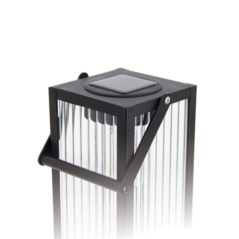 Lanterne Solaire Nomade Noire En Verre Ciselé Et Métal - Éclairage Ambiance LED 3000K - IP44 - 26 Cm - 13