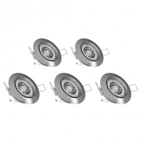 Lot de 5 Spots Encastrés Metal brossé - ORIENTABLE - Ampoule LED GU10 incluses - cons. 5W (eq. 50W) - 345 lumens - Blanc chaud