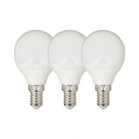 Pack de 3 Ampoules LED (P45), culot E14, conso. 5,3W (eq. 40W), 470 lumens, blanc chaud