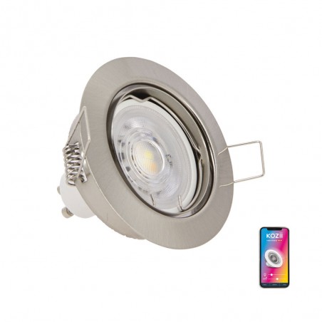 Ampoule LED connectée KOZii, éclairage blancs + couleurs, GU10 Spot encastrable aluminium brossé orientable 5W