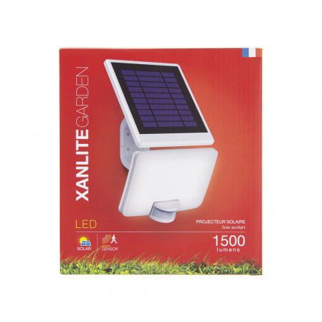 Projecteur Solaire IP54 1500 Lumens - Détecteur de mouvements - Panneau déportable - Blanc
