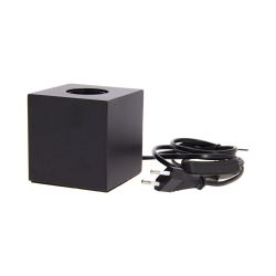 Lampe à poser cube en métal noir, compatible culot E27, IP20, 60W puissance max