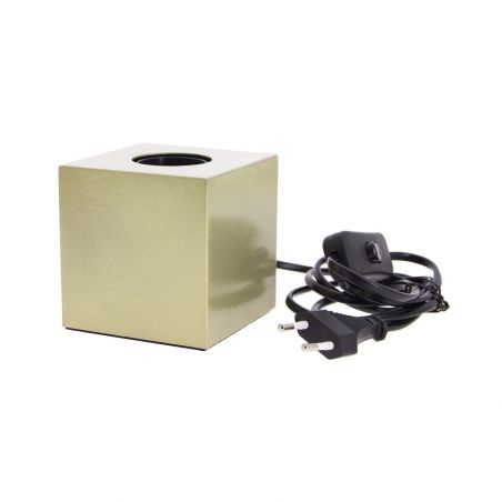Lampe à poser cube en métal couleur laiton, compatible culot E27, IP20, 60W puissance max