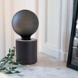 Lampe à poser cylindrique en métal noir , compatible culot E27, IP20, 60W puissance max