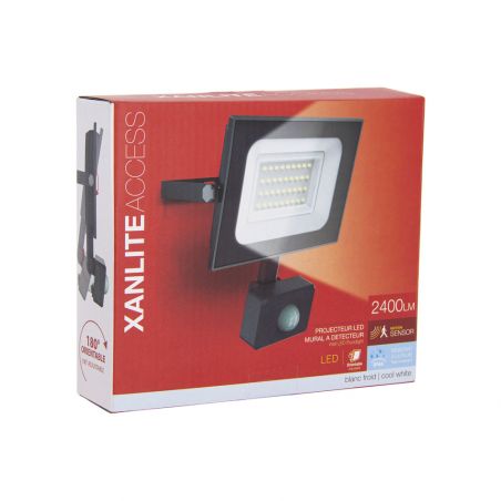 Projecteur LED Mural orientable avec détecteur de mouvements, 2400 Lumens, IP65 résistant à la pluie, Noir