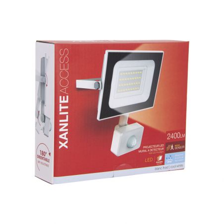 Projecteur LED Mural orientable avec détecteur de mouvements, 2400 Lumens, IP65 résistant à la pluie, Blanc