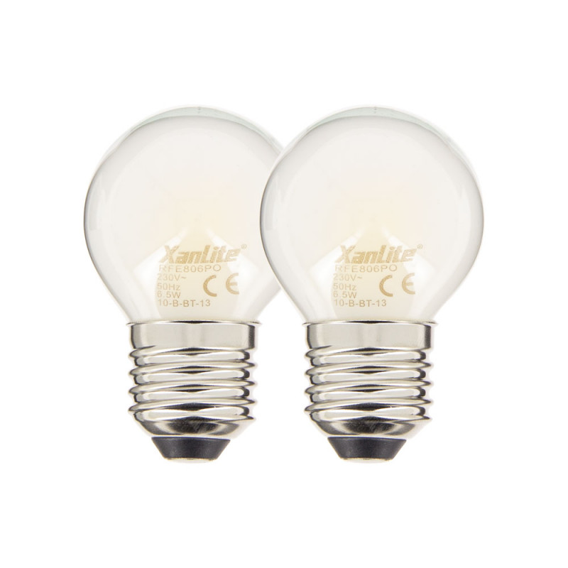 Lot de 2 ampoules Filament LED P45 Opaque, culot E27, 806 Lumens, conso. 9W (eq. 60W), 2700K, Blanc chaud