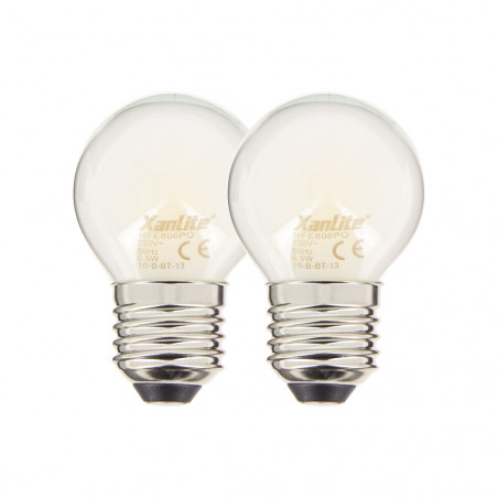 Lot de 2 ampoules Filament LED P45 Opaque, culot E27, 806 Lumens, conso. 9W (eq. 60W), 2700K, Blanc chaud