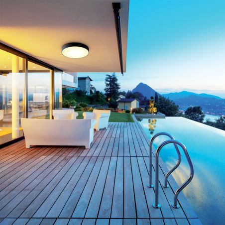 Plafonnier LED intégrée rond noir IP44, 2200 Lumens, CCT, Blanc chaud, Blanc neutre