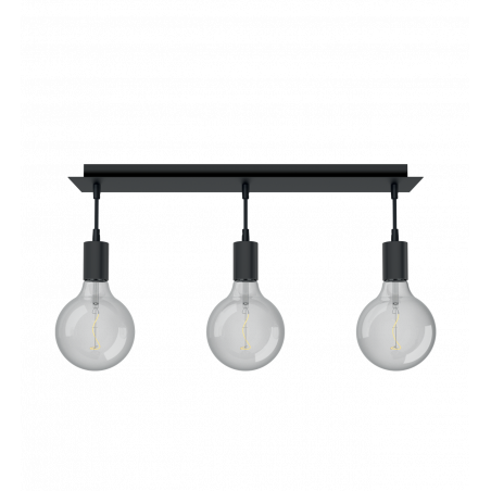 Suspension 3 douilles noire métal, culot E27, câble de 150cm réglable, IP20