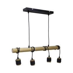 Suspension 4 douilles bois, culot E27, câble de 80cm et 60cm réglables, IP20