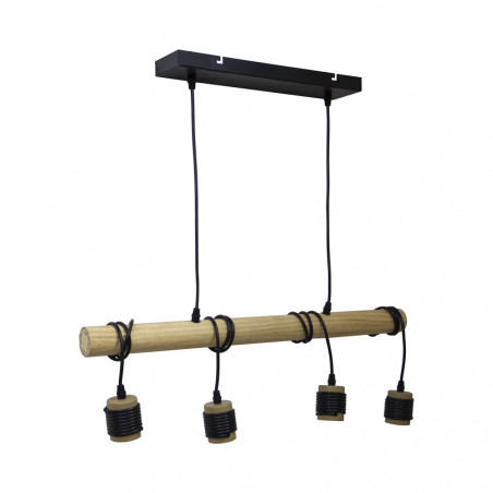 Suspension 4 douilles bois, culot E27, câble de 80cm et 60cm réglables, IP20