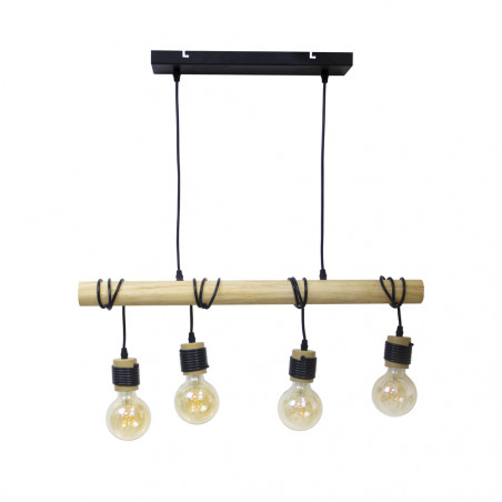 Suspension 4 douilles bois, culot E27, câble de 80cm et 60cm réglables, IP20