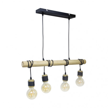 Suspension 4 douilles bois, culot E27, câble de 80cm et 60cm réglables, IP20
