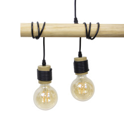 Suspension 4 douilles bois, culot E27, câble de 80cm et 60cm réglables, IP20