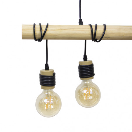 Suspension 4 douilles bois, culot E27, câble de 80cm et 60cm réglables, IP20