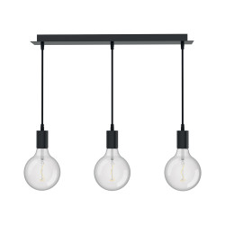 Suspension 3 douilles noire métal, culot E27, câble de 150cm réglable, IP20