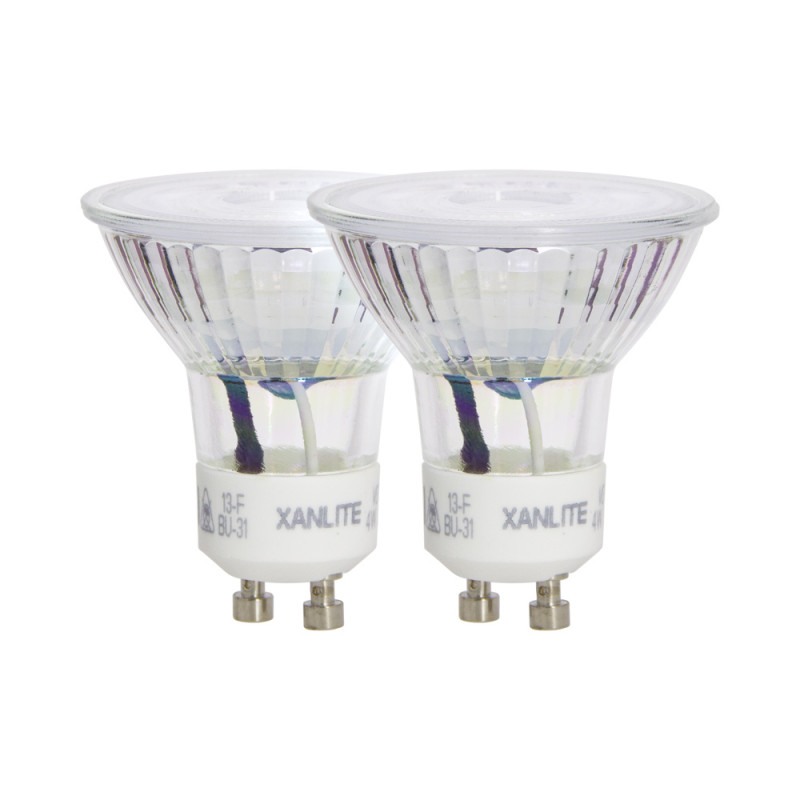 Lot de 2 ampoules LED spots au culot GU10, 5W cons. (50W eq.), lumière blanche chaude