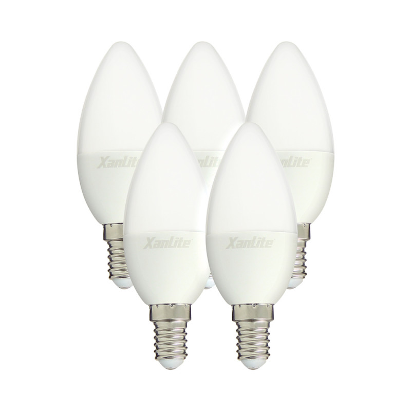 Lot x5 Ampoules LED flamme, culot E14, 5,5W cons. (40 W éq), lumière blanc chaud