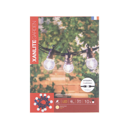 Guirlande lumineuse LED 5m 230V extensible IP44, 10 boules P45