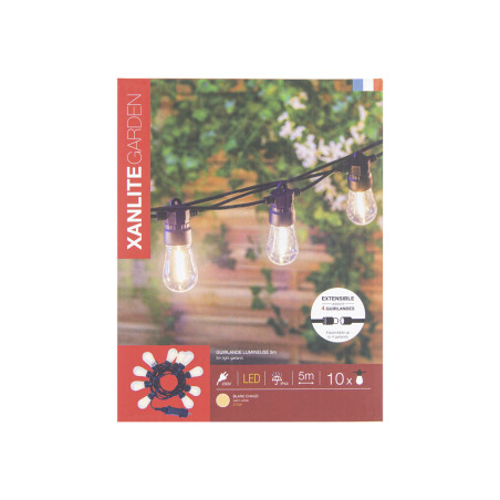 Guirlande lumineuse LED 5m 230V, extensible IP44, 10 boules ST48 mini-Edison