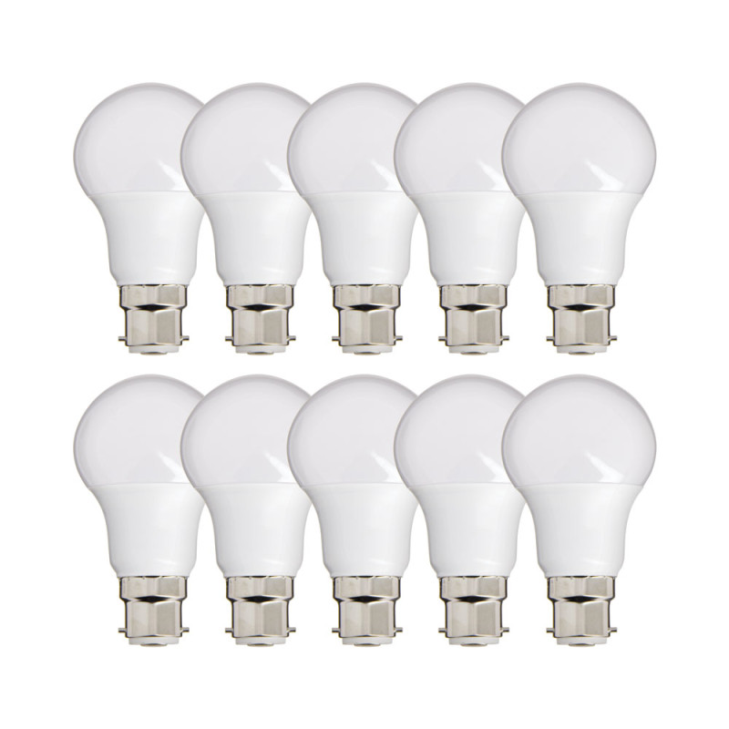 Lot de 10 Ampoules LED A60, culot B22, 10W cons. (60W eq.), lumière Blanc Neutre
