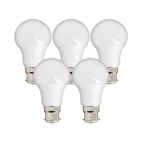 Lot de 5 ampoules LED culot B22, conso. 9W (équivalent 60W), 806 lumens, blanc neutre