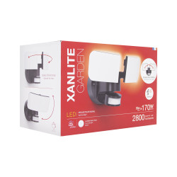Projecteur 2 têtes noir à détecteur de mouvements orientable et désactivable, 2800 Lumens, Blanc froid