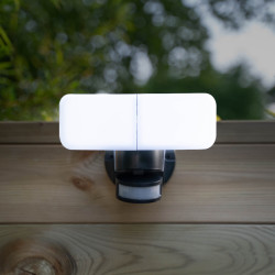 Projecteur 2 têtes noir à détecteur de mouvements orientable et désactivable, 2800 Lumens, Blanc froid