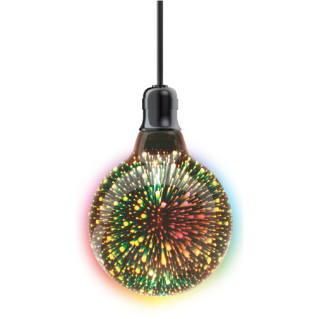 Ampoule LED déco 3D (G125), aspect Fireworks, culot E27, 3,8W cons.
