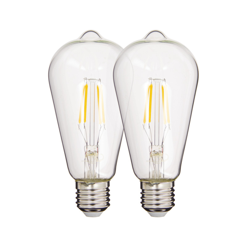 Lot de 2 Ampoules à filament LED Edison, culot E27, 470 lumens, Blanc chaud