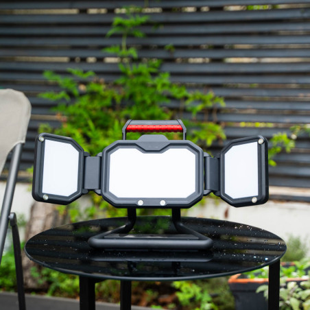 Projecteur LED IP54, 4000 lumens, 3 têtes orientables, 3 modes, 10h autonomie, Blanc froid, rechargeable USB-C