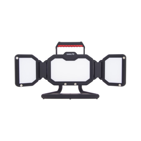 Projecteur LED IP54, 4000 lumens, 3 têtes orientables, 3 modes, 10h autonomie, Blanc froid, rechargeable USB-C