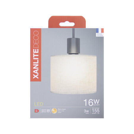 Ampoule Filament LED déco Abat-jour Tissu, culot E27, conso. 3,5W, 210 lumens, Blanc chaud