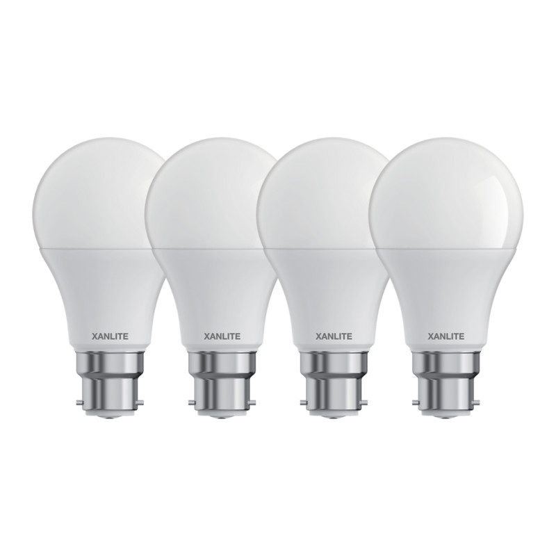 Lot de 4 ampoules LED A60, culot E27, cons. 8,8W (60W eq.), 806 lumens, Blanc chaud