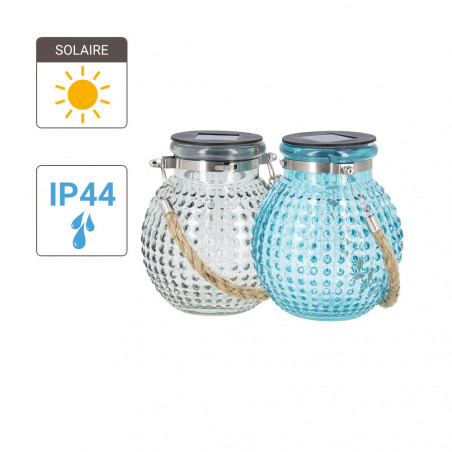 copy of Lanterne Solaire Boule IP44 - Finition verre teinté - Bleu ou Gris