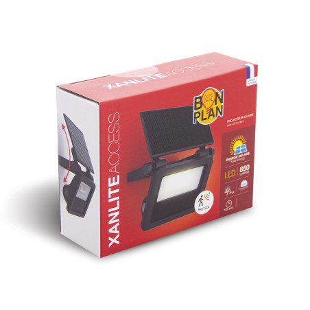 Projecteur mural solaire compact IP54, 850 lumens, détecteur de mouvement, Noir