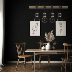Suspension 4 douilles bois, culot E27, câble de 80cm et 60cm réglables, IP20