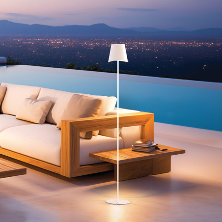 Lampadaire métal, 500 lumens, CCT & Dimmable, Rechargeable, 130cm, Blanc