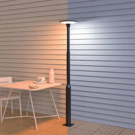 Lampadaire solaire LED IP65, 2600 lumens, 220cm, CCT, Noir