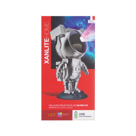 Veilleuse projecteur LED SilverLite, finition chromée, rechargeable USB, câble 100 cm