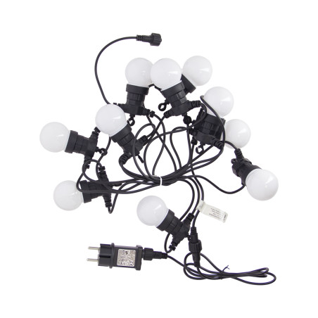 Guirlande lumineuse LED 5m 230V, extensible IP44, 10 boules P45, 8 modes d'utilisation