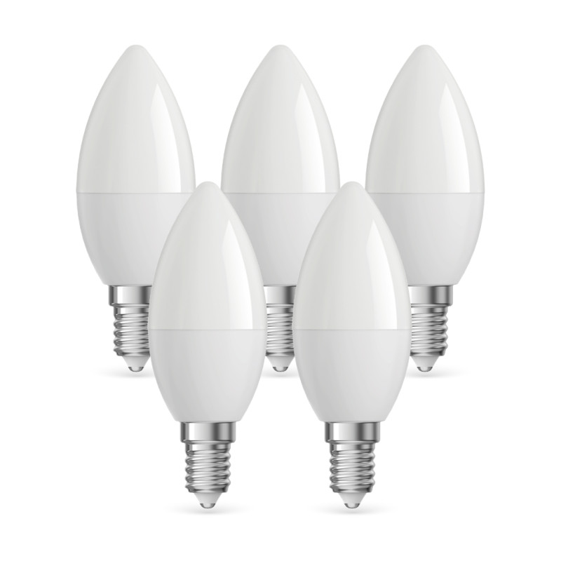 Lot de 5 ampoules LED Flamme, culot E14, 470 Lumens, conso. 4,9W éq. 40W, Blanc chaud