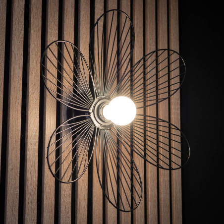 Applique FLORA en métal Noir, compatbile culot E27, 25W