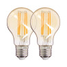 Lot de 2 ampoules à filament LED A60 Globe ambrées, culot E27, 806 Lumens, conso. 9W éq. 60W, Blanc chaud