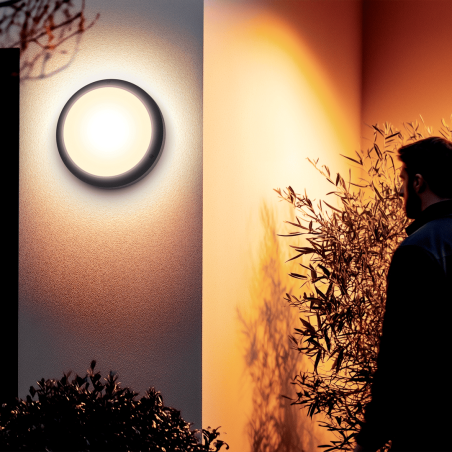 Hublot LED rond noir, IP65, 1800 Lumens, détecteur de mouvement désactivable, CCT