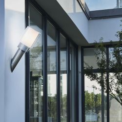 Applique murale filaire flambeau en acier finition gris argent, IP44, culot E27