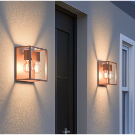Applique murale filaire en aluminium effet rouille, 2 têtes (culot E27), IP44